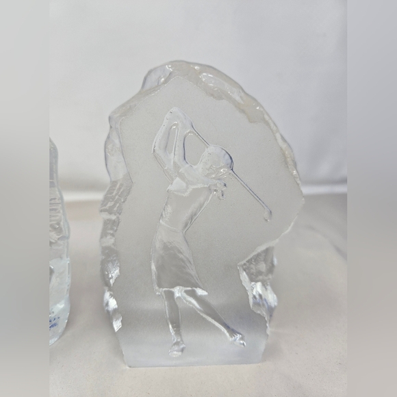 Paul Isling Crystal Glass Artwork Set Man & Women Playing On Golf Course Nybro - Picture 7 of 12